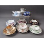 A Davenport floral panel and gilt decorated cabinet cup and saucer and nine other 19th century