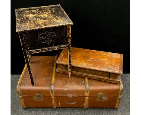 A travelling trunk 93cm, Gilbert Toys Erector Toys box , 58cm, 20th century sewing box (3) 