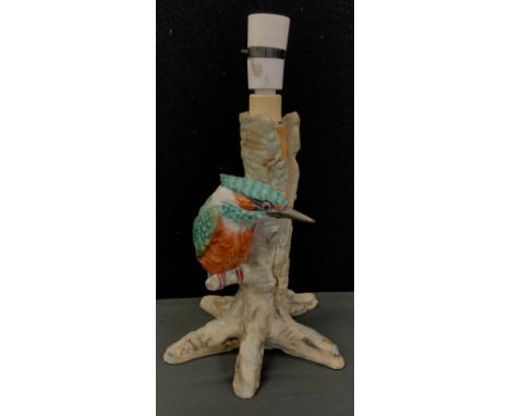 A Goebel lamp base, Kingfisher on a tree branch, 30cm high. 