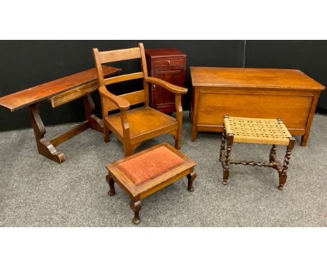 A mid 20th century oak blanket chest, 55cm x 102.5cm x 53cm;  mahogany wall shelf unit with single drawer to frieze;  bedroom