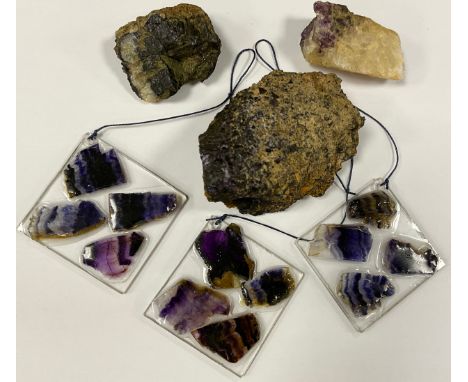 Geology & Natural History - three Blue John geological specimen sections,  three similar three panel light catchers  (6) 