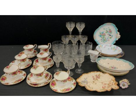 Ceramics &amp; Glass - set of six 19th century glass rinsing bowls, five conforming wine glasses etc;  Royal Albert Old Count