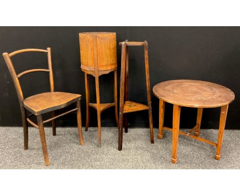 An Edwardian inlaid walnut planter stand, 96cm high x 31cm diameter;  a Thonet bent-wood caré chair, c.1950;  Arts and Crafts