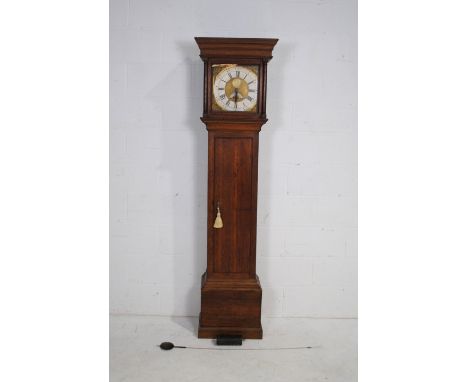 A Georgian oak longcase clock, the enamelled brass dial named to 'John Bell, Garstang', A/F - length 51cm, height 194cm