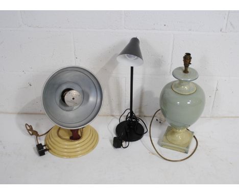 A vintage 'The Barber' heat lamp, along with an anglepoise style lamp and one other