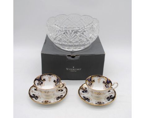 A pair of Shelley cups and saucers, along with a Waterford crystal bowl, with COA and original box