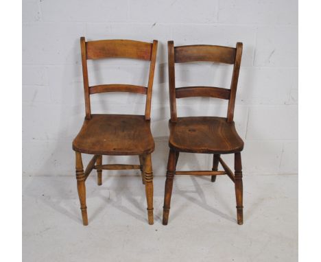 Two elm dining chairs, with bobbin turned supports