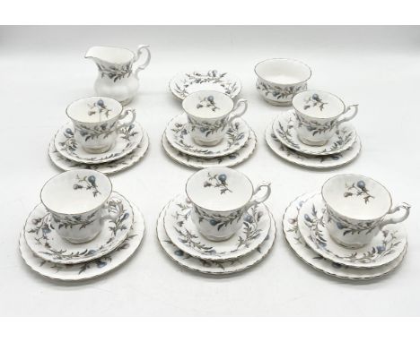 A Royal Albert " Brigadoon" part tea set comprising of six trios, milk jug, suar bowl and two extra saucers