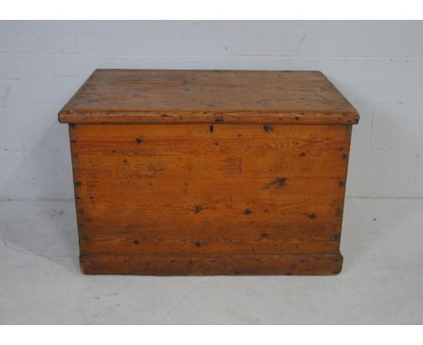 An antique pine trunk - length 101cm, depth 67.5cm, height 65cm