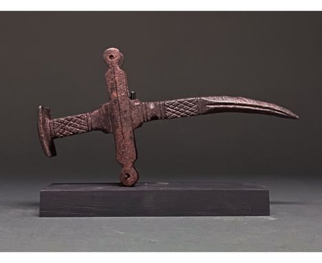 1300-1400 AD. Medieval European. Iron war hammer with slightly curved, square face, long throat and neck, high, rectangular h