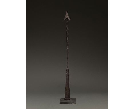 C. 100-300 AD. Roman. An iron pilum spear head with a barbed, triangular blade, and a long, narrow neck, and a robust flaring