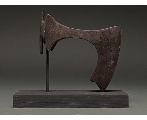 900-1100 AD. Viking Age. Iron battle axe with elongated, curved blade, tapering cheek, reinforced poll and rectangular flange