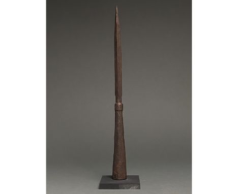 900-1100 AD. Viking Age. Iron lancehead with pointed, pyramidal head, flaring neck and circular socket. The era known as the 