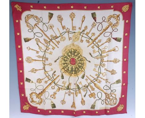 Hermés - a Golden Keys vintage silk scarf, signed lower right, 85 x 85cmCondition report: With fold lines.General staining an