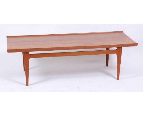 Finn Juhl (1912-1989) for France &amp; Son - a long teak coffee table, integral raised thumb-moulded edge to tapering chamfer