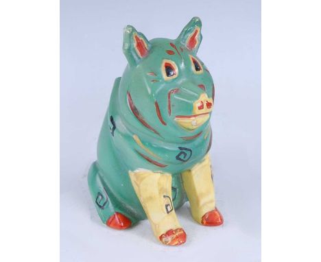 Louis Wain (1860-1939) - The Lucky Pig, painted pottery modelled in seated pose, incised signature towards base, further stam