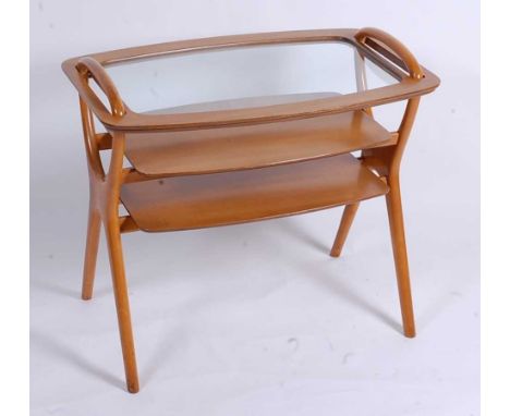 Malcolm Walker for Dalescraft - a birch and glass inset three-tier serving stand, having removable tray top over two fixed pl