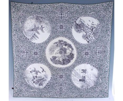 James Purdey &amp; Sons of London - a large vintage silk scarf, decorated with five roundels within profuse foliage, titled J