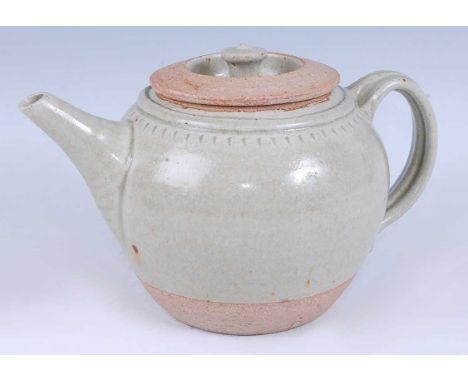 Richard Batterham (1936-2021) - a studio pottery teapot and cover, partially green-ash glazed, h.15cm, length 23.5cmCondition