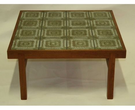 A 1960s Trioh of Denmark teak and tile-top inset square coffee table, raised on square plain supports, stamped marks to under