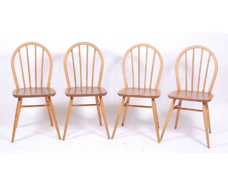 A set of four 1960s Ercol elm stickback kitchen chairs, w.40cmCondition report: Each stand well and structurally sound.Genera