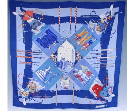 Hermés - a Fêtes Vénitiennes vintage silk scarf, titled to centre and signed lower right, 87 x 87cmCondition report: With fol