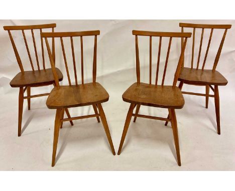 A set of four 1960s Ercol light elm stickback kitchen chairs, each w.40cm