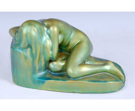 Zsolnay Pecs - a 1930s lustre ceramic figure of a female nude, printed mark verso, w.24cmCondition report: In very good and o
