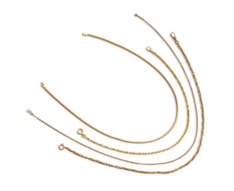 Konvolut 4 SchmuckteileL. 51cm./  D. 2,6 mm, L. 53,5 cm/ L.40cm/ L. 61 cmUhrkette, 750/000 Gelbgold getestet, Karabiner und F