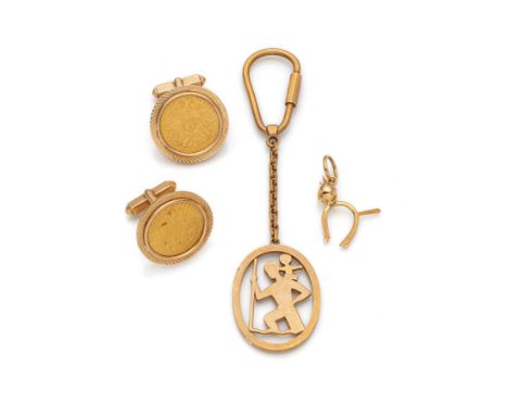 SchmuckkonvolutD.26,3mm/L.11,2 cm1 Paar Münz- Manschettenknöpfe, 750/000 Gelbgold gestempelt, Münze "20 Corona 1915", Gewicht