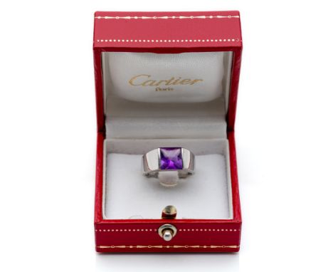 Tank Ring mit AmethystParis Cartier 1997RM 52750/000 Weißgold gestempelt - Cartier gemarktModell Tank Ring mit Amethyst Indiv