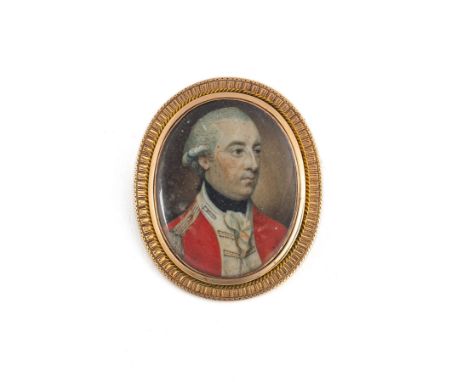 Portrait eines Rokoko-Herren, als Brosche gefasstwohl Deutsch, Ende 18. Jh.4,3 x 3,4/4,5x4,5 cmGouachemalerei/Elfenbein. 14kt