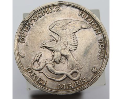 1913 - Silver 3 Marks of German Republic. P&amp;P Group 1 (£14+VAT for the first lot and £1+VAT for subsequent lots) 