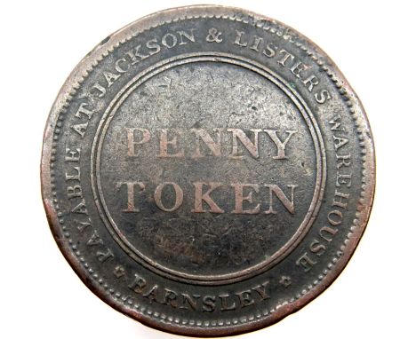 1804 - Barnsley Copper Penny Token - Jackson and Listers. P&amp;P Group 1 (£14+VAT for the first lot and £1+VAT for subsequen