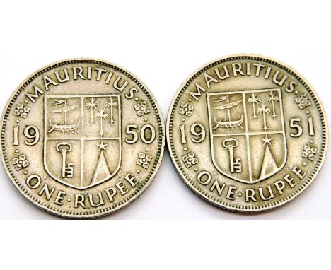 1950 &amp; 1951 - Mauritius 1 rupee coins. P&amp;P Group 1 (£14+VAT for the first lot and £1+VAT for subsequent lots) 