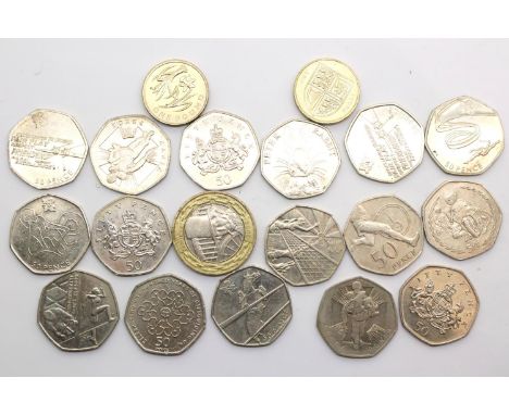 Mixed UK collectors edition 50p, £1 and £2 coins, including 2012 Olympics, Beatrix Potter etc., total face value of £12. P&am