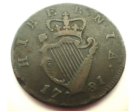 1781 - Hibernia (Eire) copper HalfPenny of George III. P&amp;P Group 1 (£14+VAT for the first lot and £1+VAT for subsequent l
