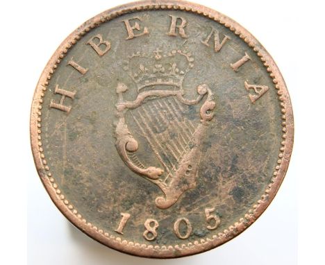 1805 - Hibernia Half Penny under reign of George III. P&amp;P Group 1 (£14+VAT for the first lot and £1+VAT for subsequent lo
