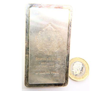 Scottsdale silver 10oz fine silver bar. P&amp;P Group 1 (£14+VAT for the first lot and £1+VAT for subsequent lots) 