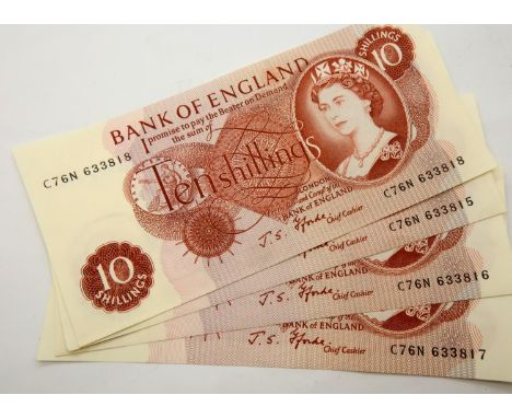 Run of four Fforde 10 shilling notes in UNC condition. P&amp;P Group 1 (£14+VAT for the first lot and £1+VAT for subsequent l