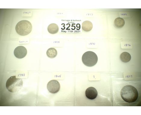 Twelve 18th and 19th century British Empire coins. P&amp;P Group 1 (£14+VAT for the first lot and £1+VAT for subsequent lots)