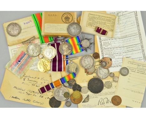A WWI/WWII GROUP OF MEDALS, including the Meritorious Service medal, named to M2-156748 Pte F.W. Muir, Army Service Corps, th