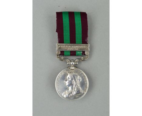 AN 1896 INDIA MEDAL, bar Punjab Frontier 1897-8, in scrolled naming to 3383 Pte J. Bowen/r 1st Btn Royal West Kent Regiment