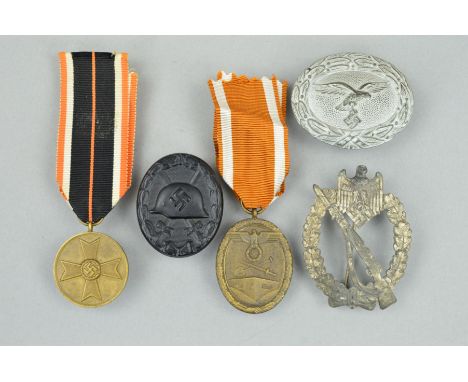 A SELECTION OF WWII GERMAN 3RD REICH MEDALS AND BADGES, Infantry Assault badge (Infanterie Sturmabzaichen) silver wash grade,