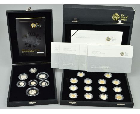 A 2008 ROYAL SHIELD OF ARMS SILVER PIEDFORT PROOF SEVEN COIN SET, together with a 2008 25th Anniversary one pound silver set 
