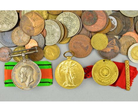 A WWI BRITISH WAR & VICTORY MEDAL, pair named to 27706 T.H. Williams, Worcester Regiment, together with a Girls Life Brigade 
