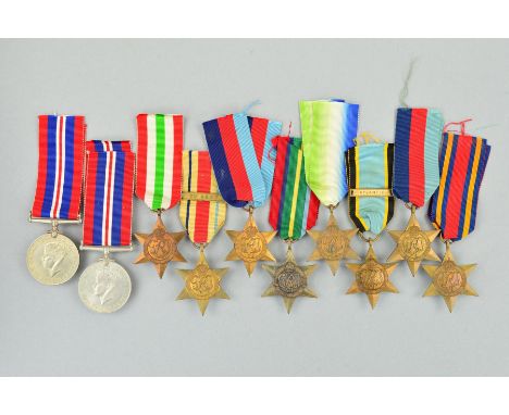 A NUMBER OF WWII STARS, DEFENCE AND WAR MEDALS, 2 x 1939-45 Stars, 2 x War medals, Air Crew Europe Star, with 'Atlantic Bar',