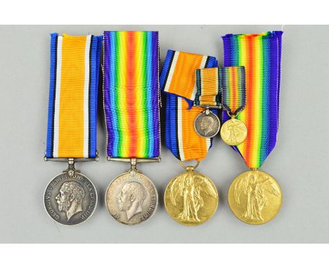 TWO WWI BRITISH WAR AND VICTORY MEDAL, pairs, correctly named to 44386 Pte R. Balmer, Dorset Regiment with pair of miniatures