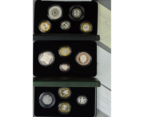 THREE ROYAL MINT PIEDFORT PROOF SILVER COIN SETS, to include a 2005 four coin Piedfort set, a 2007 five coin Piedfort set and