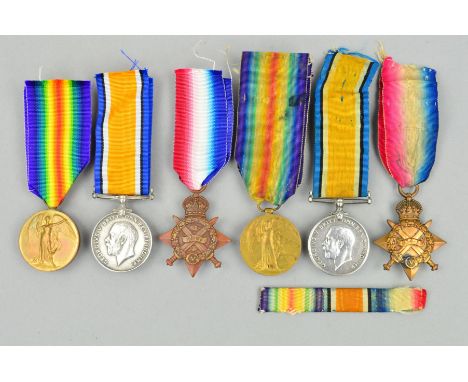 A WWI 1914 STAR TRIO OF MEDALS, named to 44910 Cpl A.T. Moore. RFA and a 1914-15 Star trio of medals named to R-7263 Pte G.J.